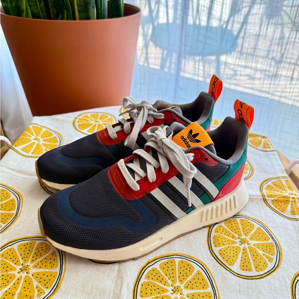 Adidas Navy and Red Sneakers with Orange Accents